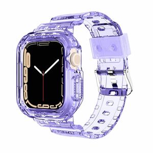 Apple Watch用 バンド 保護ケース付き 一体式(クリアパープル)