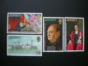 ジャージ島発行 連合軍国旗やスウェーデンの赤十字船などナチスドイツから解放２５周年記念切手 ４種完 ＮＨ 未使用