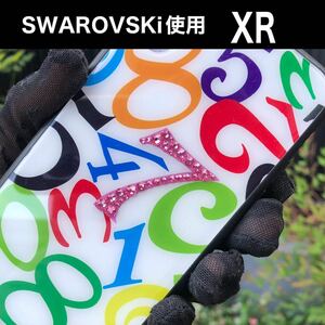 新品　iPhoneXRケース オシャレな数字デザイン　強化ガラスケース メンズ　ストリート　モード　スワロフスキーデコ　SWAROVSKi使用