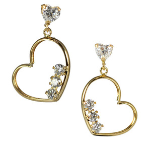 K10 yellow gold earrings Heart design earrings Cubic Zirconia CZ 10 gold K10YG