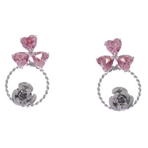  earrings K10 white gold rose design earrings pink Cubic Zirconia CZ 10 gold K10WG