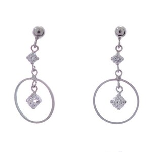  earrings K10 white gold Circle motif earrings Cubic Zirconia CZ 10 gold K10WG