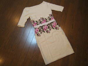 # Blumarine boat neck knitted One-piece flower eggshell white series Italy made 40#