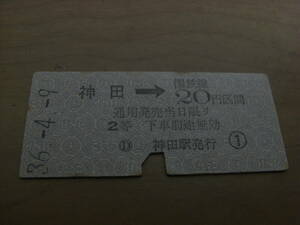東北本線　神田→国鉄線20円区間 2等　昭和36年4月9日　国鉄
