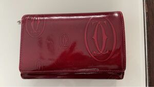 値下げ！カルティエ　Cartier 財布　正規店購入！！本物　赤　エナメル素材　財布　艶あり　美品　