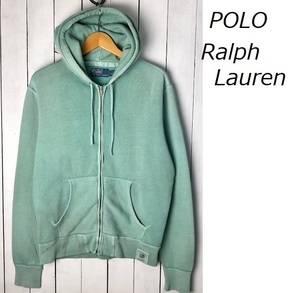 POLO Ralph Lauren ヴィンテージ加工 TALONジップスウェットパーカー M程度 薄緑 ポロ ラルフローレン オールド フルジップ ●153