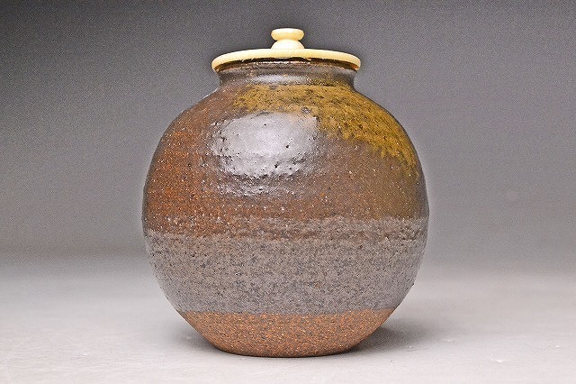 高速配送 茶道具 名品 文琳茶入 丹波焼 大上 昇作 仕覆・共箱付き 茶入