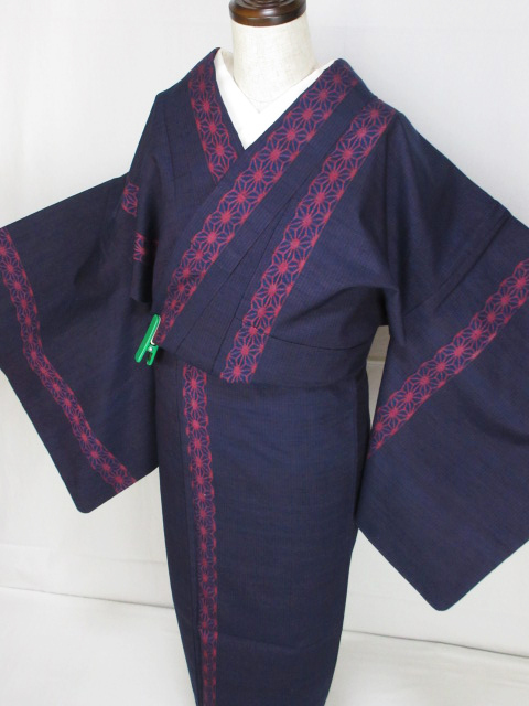着物 逸品 未使用品 染め大島紬 霞文様 藍鼠色 かすみ模様 袷 トールサイズ