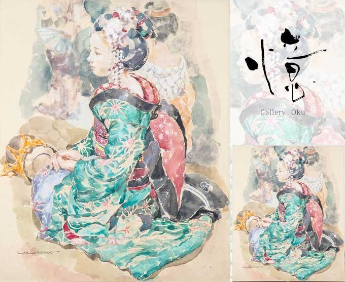 古沢岩美 パステル画 「ブルーのバックの裸婦」 額縁付き 【正光画廊 