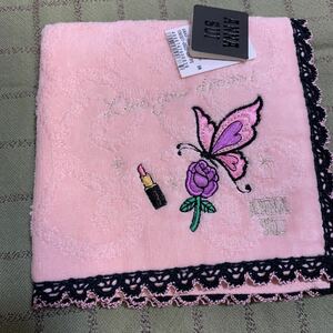 アナスイANNA SUI タオルハンカチ ピンク 刺繍 レース 未使用B