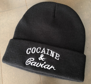 COCAINE & CAVIAR ニット キャップ 黒 ビーニー 刺繍 Beanie シンプル CROOKS & CASTLES LA 西海岸 ブランド 好きに も C&C