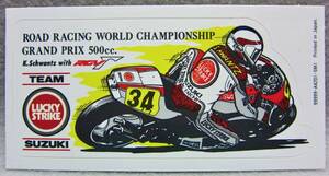 たぶん1990年代頃のステッカー●9.SUZUKI TEAM LUCKY STRIKE K.Schwantz with RGV-γ#34●スズキワークス●Printed in Japan