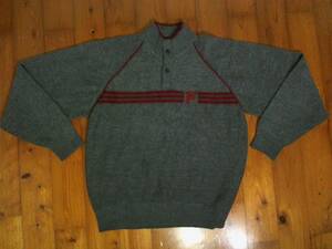 * beautiful goods * filler [FILA] wool & acrylic fiber knitted Henley neckline long sleeve sweater pull over M gray red series 