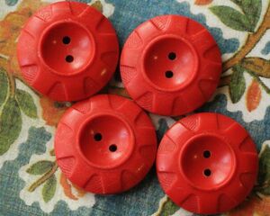  prompt decision plastic button 4 piece φ22mm red red work material raw materials parts France buying attaching Vintage 