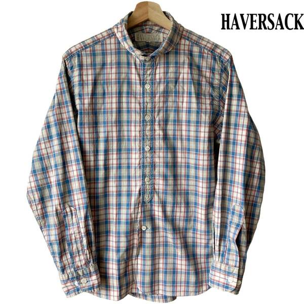 HAVERSACK ハバーサック 先染めブロードチェックラウンドカラーワークシャツ L 日本製 コットン100% 丸襟 チンスト マチ付 送無料
