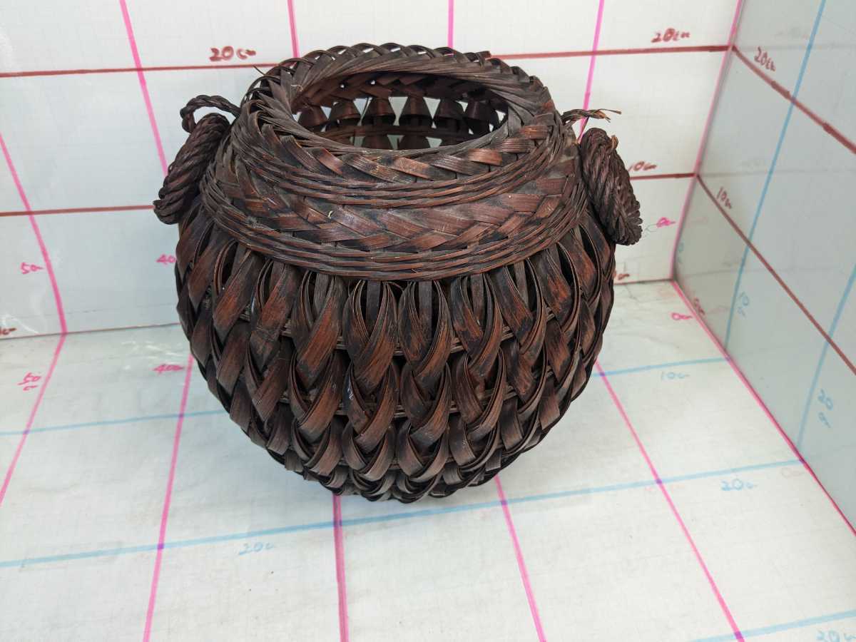 時代物】竹編細工竹細工 網代造 竹籠花入 茶道具 茶器 オブジェ ...