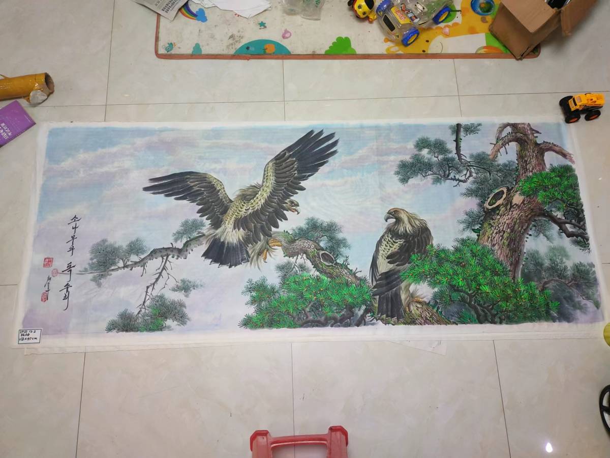 ★ Erstklassiger koreanischer Maler, Tuschemalerei, Aquarell, Adler, Maße 238x95cm, Malerei, Aquarell, Natur, Landschaftsmalerei