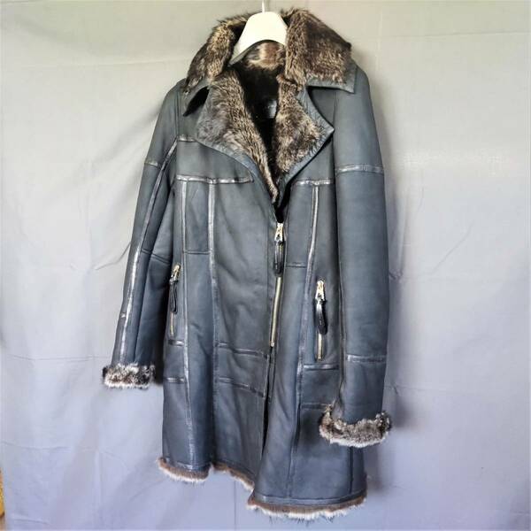 毛皮レザーコート LAMBSKIN / SILVER FOX BARBARA BUI 羊革 ラム フォックス レディース 38 Sサイズ 黒 中古 バルバラビュイ (送料無料