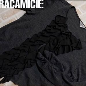 ★最終値下げ【美品】NARACAMICIE(ナラカミーチェ)/毛100%/フリル付きニットカーディガン/濃グレー/2/II☆