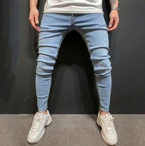  new goods casual men's jeans ji- bread skinny pants Denim pants woshu stretch bike jeans damage S~2XL