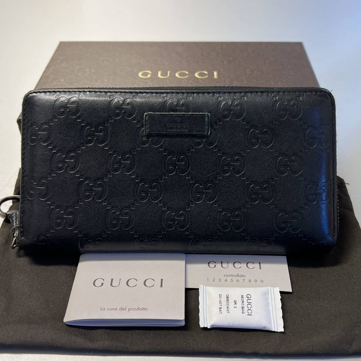 GUCCI◇マイクログッチシマ ラウンドファスナー長財布/レザー/BRW