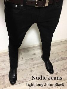 正規 Nudie Jeans 新品 tight long John super slim stretch skinny タイトロングジョン ローライズ ストレッチ ブラックスキニーデニム★