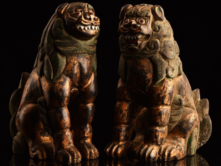 蔵出し 時代物 明治期頃 獅子頭 伝統美術工芸 木彫 魔除け