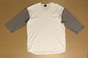 Lサイズ avontade Tシャツ 日本製 フットボール 3/4 Sleeve U-Neck T-Shirt 2tone 7分袖 アボンタージ