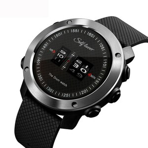 メンズ腕時計 ファッション 新しい デザイン スポーツ 時計 ドラムロール ユニーク ローリング タイム ラバー シリコーン Black