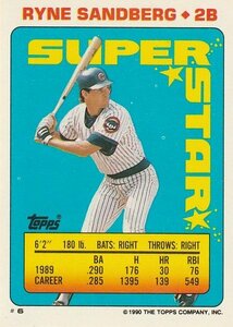1990 Topps Super Star Sticker Back Cards Ryne Sandberg 6