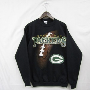 USA製 90s NFL サイズ L TRUE FAN パッカーズ プリント スウェット シャツ トレーナー PACKERS アメフト ブラック 古着 ビンテージ 2D0713