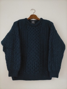 美品 アイルランド製 aran WOOLLEN MILLS アランウーレンミルズ ケーブル編み フィッシャーマンセーター ニット メンズXS レディースＭ程度