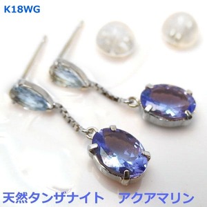 【送料無料】K18WGアクアマリン＆.タンザナイトブラピアス■06781