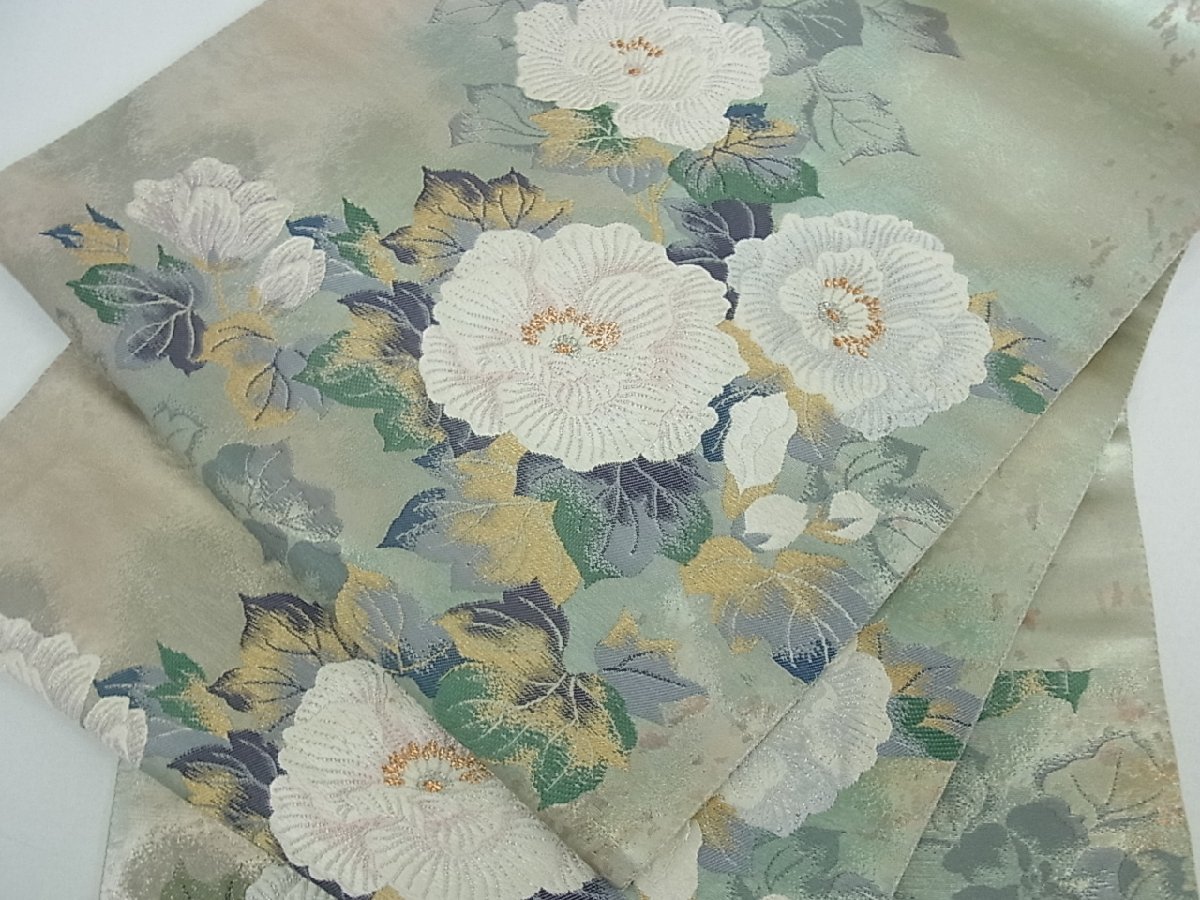 独特の上品 O-2427 袋帯 膨れ織 菊と牡丹の花 松 紅葉 金銀糸 www