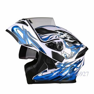 X798☆新品多色 幽霊 システムヘルメットフリップアップヘルメットバイクヘルメット フルフェイスヘルメットダブルシールドホワイトブルー