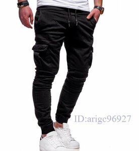 Q634* новый товар обтягивающий брюки мужской брюки из твила узкие брюки низ стрейч хлеб брюки-джоггеры тренировочный брюки прекрасный ножек одноцветный S~XXL чёрный 