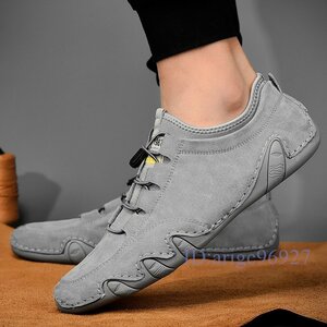 R843* new goods deck shoes Loafer unused original leather men's shoes slip-on shoes light weight soft driving shoes gentleman shoes gray 