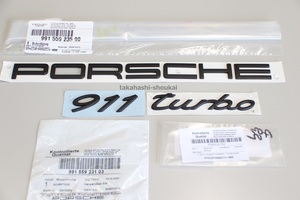 #●新品【ポルシェ純正】リアマットブラックエンブレム【PORSCHE 911 turbo】ポルシェ911　991他 987 986 964 930 などにも