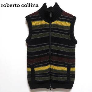 美品 イタリア製 robertocollina ロベルトコリーナ マルチボーダーニットベスト Wzip riri 高級リリファスナー 肉厚ウール メンズ 冬物