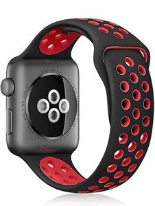 Apple Watch アップルウォッチ バンド シリコン 交換ベルト　ラバーベルト 42/44/45/49mm 通気性　黒赤