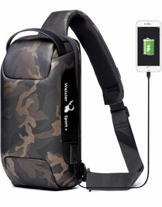 ワンショルダーバッグ ボディバッグ USBポート 付き防水 軽量 大容量 斜めかけ　迷彩　かっこいいバッグ　高品質