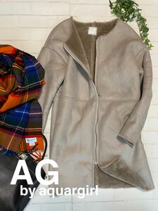 AG by aquagirl+M+ノーカラー フェイクムートン コート+ライトグレー+Marisol+グレージュ