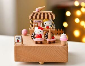 海外限定　サンリオ正規品　HELLO KITTY ハローキティのアイス店　原木製　オルゴール　music box