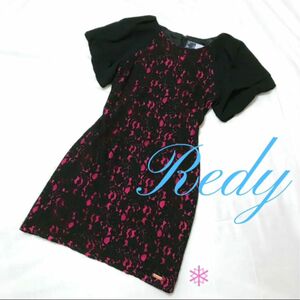 Redy レディ ワンピース M レース 黒 ピンク シフォン 花柄 ドレス