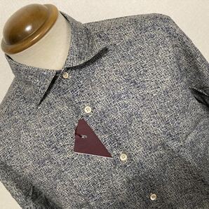 新品　グランシャツ（伊）　カジュアルシャツ４１　紺、ベージュベースのプリント柄　イタリア製　定価３．５万円