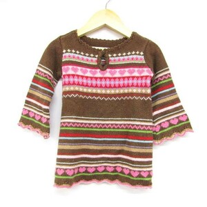 Запад с рисунком сердца шерсть вязаная граница с длинным рукавом топ -свитер для девочек для девочек 80 размер чай розовый детская детская одежда разрыв в одежде.