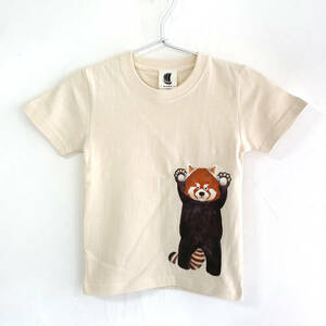 Art hand Auction キッズTシャツ 120サイズ ナチュラル レッサーパンダ柄Tシャツ ハンドメイド 手描きTシャツ 動物, トップス, 半袖Tシャツ, 120(115~124cm)