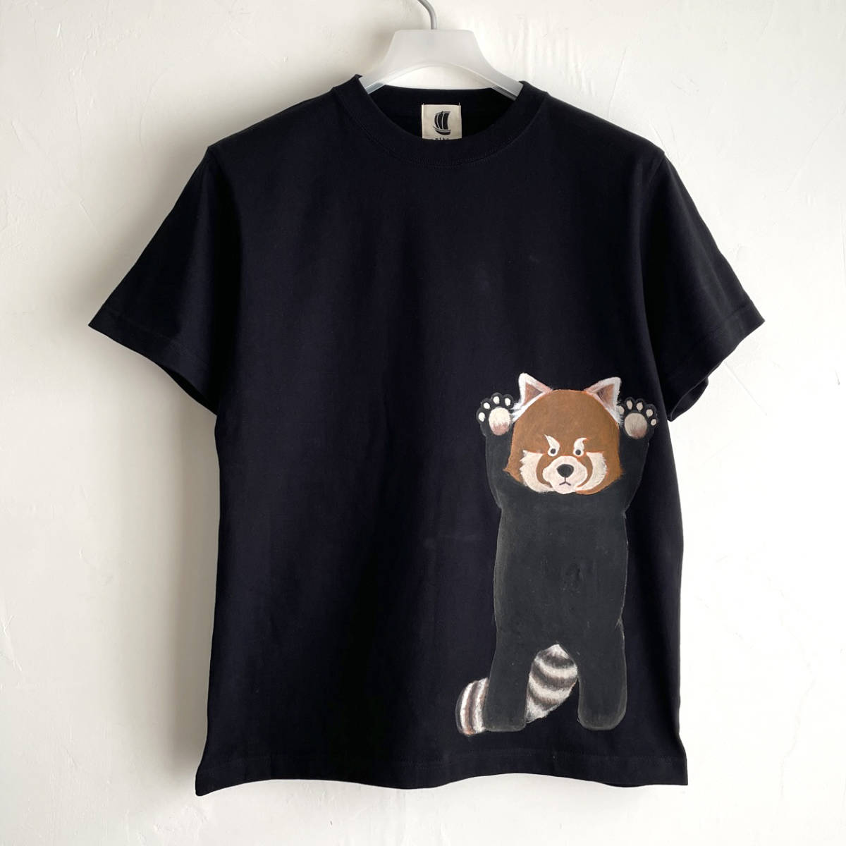 Men's T-shirt, size L, black, Lesser Pan pattern T-shirt, black, handmade, hand-drawn T-shirt, animal, Large size, Crew neck, An illustration, character