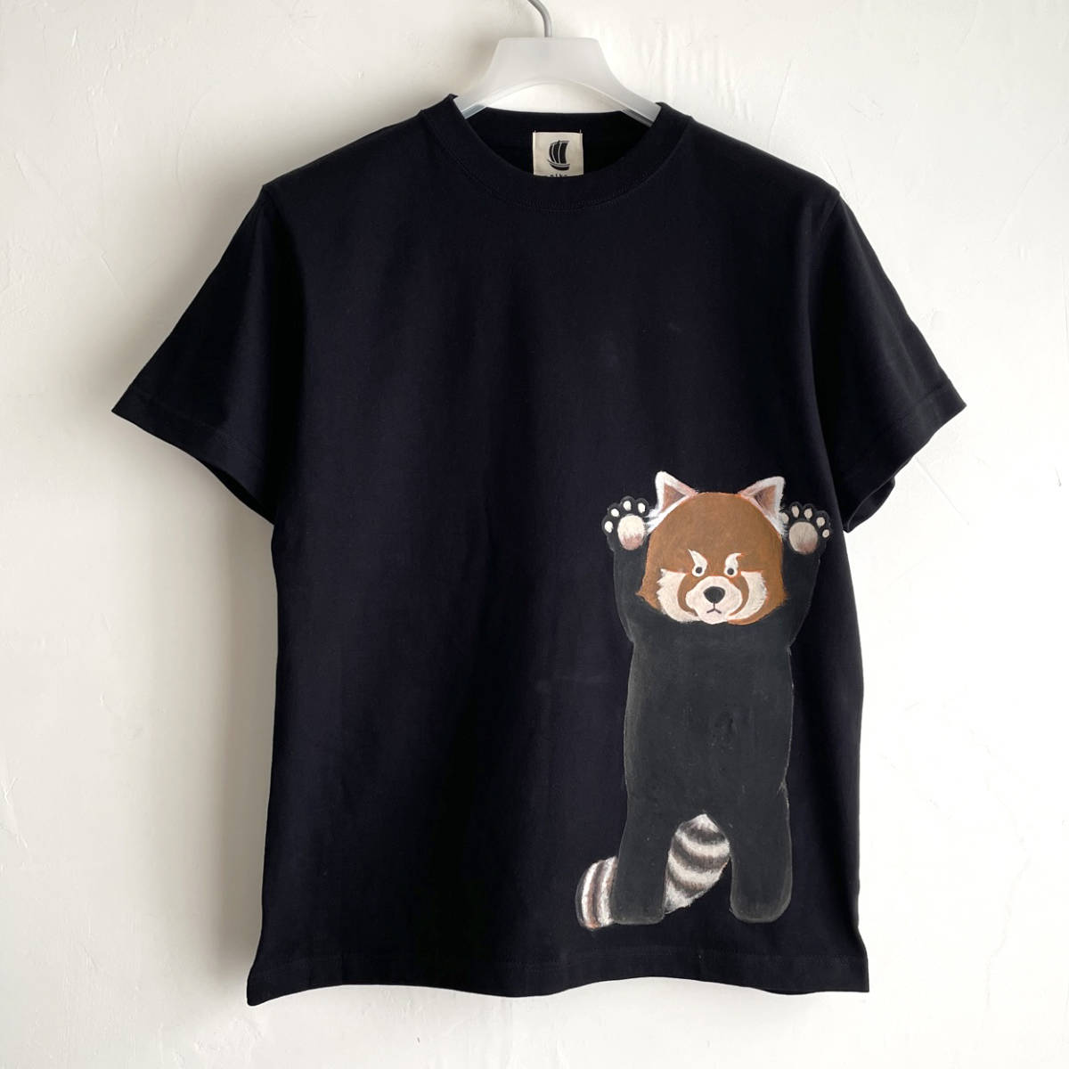 Men's T-shirt, XXL size, black, Lesser Pan pattern T-shirt, black, handmade, hand-painted T-shirt, animal, XL size and above, Crew neck, An illustration, character