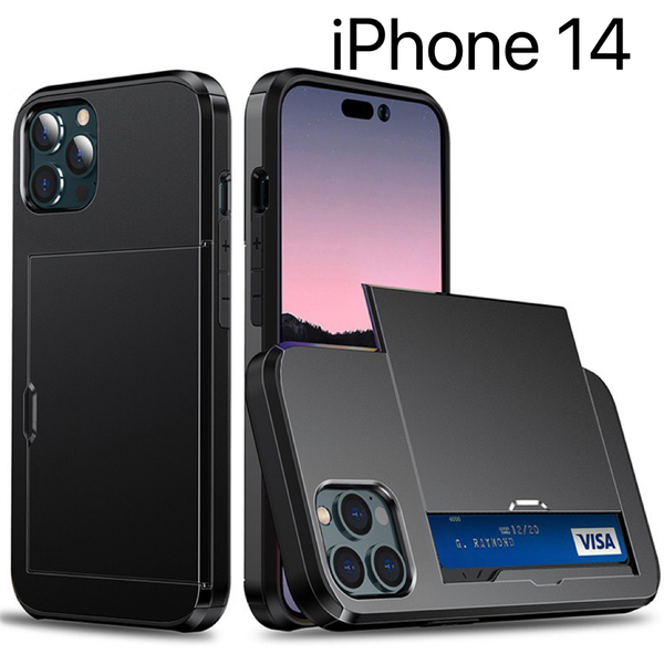 iPhone 14　スマホケース　カバー　耐衝撃　カード収納　ワイヤレス充電　指紋防止　シンプル　おしゃれ　ブラック